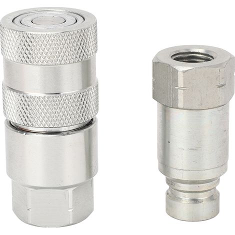 Lot de 2 raccords rapides hydrauliques à face plate 1/4" NPT avec capuchons pour pelle hydraulique haute pression, conforme à la norme ISO 16028 (1/5)
