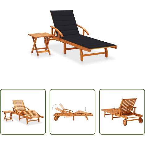 Gartenliege -  Sonnenliege mit Tisch und Auflage Akazie Massivholz (1/5)