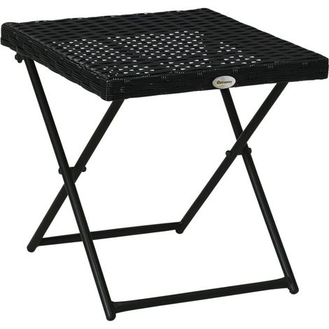 Table de balcon en polyrotin, pliable, structure en acier, facile à nettoyer, 40 x 40 x 40 cm, noire (1/5)