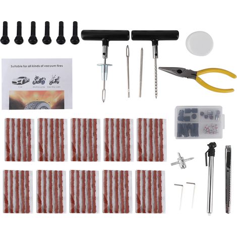 Kit de réparation de pneus 93 pièces pour moto, vélo et voiture : réparation rapide et facile des roues. (1/5)