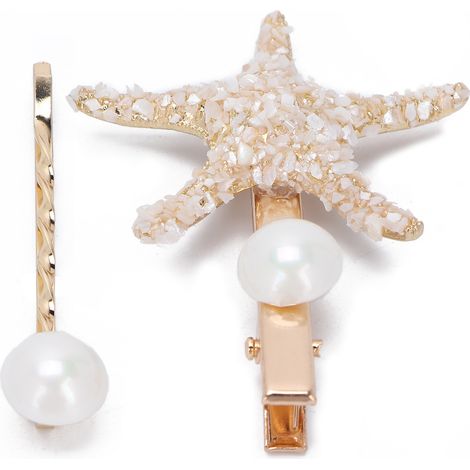 Barrette Étoile de Mer avec Perles, Accessoire pour Frange Latérale Femmes - 2 Pièces Blanc (1/5)