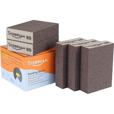 5 éponges de Ponçage,Blocs de Ponçage Grossiers et Fins,Grain 80.Caractéristiques Patins de Ponçage,éponge de Sable,lavables et réutilisables,Lot de Papier abrasif pour métal (1/5)