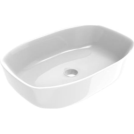 ERCOS Lavabo d'appoggio Rettangolare in ceramica, Lavabo Bagno Colore Bianco Lucido , Senza Troppopieno, Dimensioni 600X350 mm (1/2)