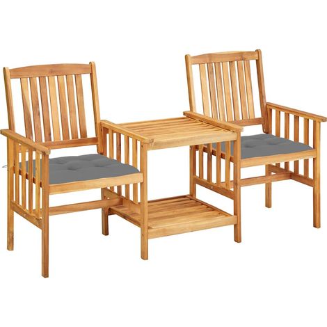 Chaises de jardin avec table à thé et coussins - Chaise d'extérieur pour terrasse/jardin  Acacia solide BV620198 - BonneVie (1/5)