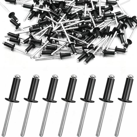 Lot de 50 rivets aveugles en aluminium 4,8 mm x 20 mm - Tête bombée noire - Rivets pop pour la construction de tôles métalliques, réparation automobile, montage de panneau solaire (1/5)