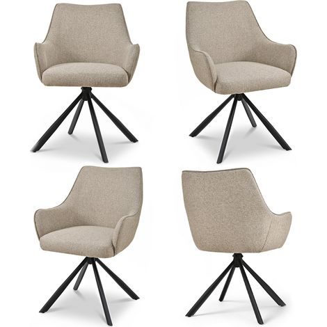 Bon Furni Sillas de Comedor Giratorias 360° con Reposabrazos, Tapizadas en tela gris topo, juego de 4 (1/5)
