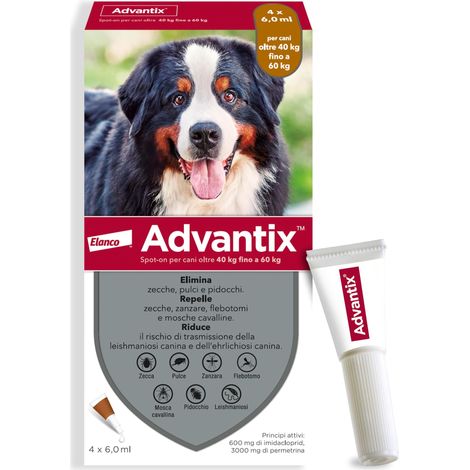 Antiparassitario 40 4 Pipette Advantix Spot On 60 kg 6 ml (1/5)