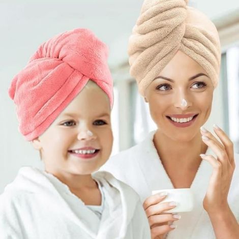 Serviette Cheveux - - 3pcs - Microfibre Super Absorbant - Design Pratique - Rose (1/4)