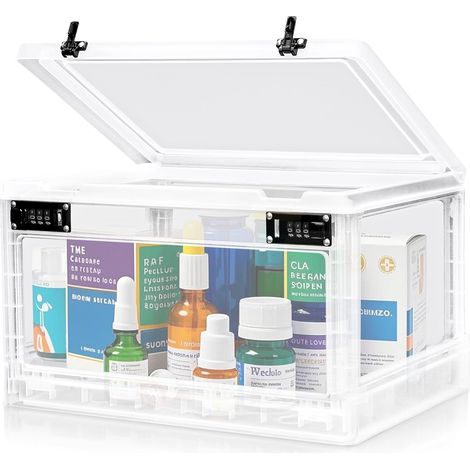 Boîte verrouillable avec double serrure à combinaison Boîte de sécurité de 24 l pour médicaments, téléphones portables et collations Boîte de rangement empilable avec 2 serrures à (1/5)