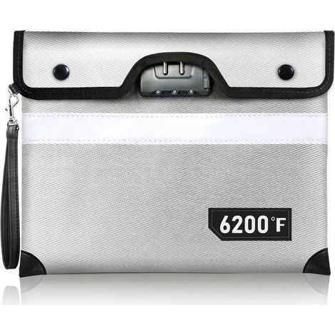 Feuerfeste Dokumententasche mit Schloss (bis 6200°F), verbesserte feuerfeste Geldtasche für Bargeld mit Reißverschluss/Reflexstreifen, wasserabweisende feuerfeste Taschen für Dokumente