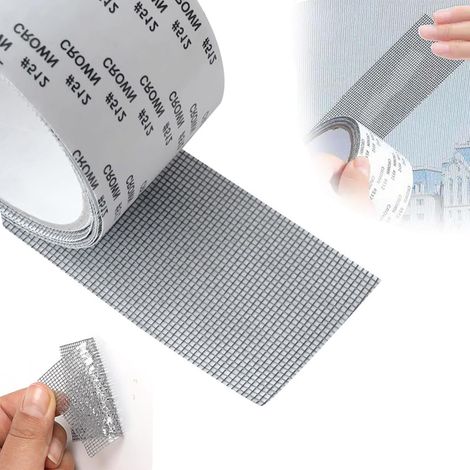 Ruban de Réparation Moustiquaire Fenêtre – 5 cm x 10 m, Auto-Adhésif en Fibre de Verre et PET pour Moustiquaires, Portes, Tentes, Fenêtres et Piscines – Résistant à l'Eau et aux UV (Gris) (1/5)