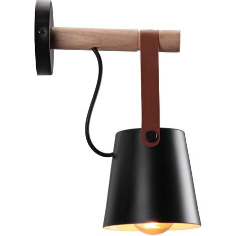 royaluxe- Lampe Murale Moderne Applique Murale D'Intérieur En Métal Applique Murale Rétro En Bois, Pour Chambre À Coucher, Bar, Restaurant, Café, Club Noir E27