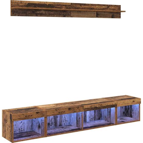 Maison Exclusive - TV-Wandregal-Set mit LED 5 pcs Altholz Holzwer