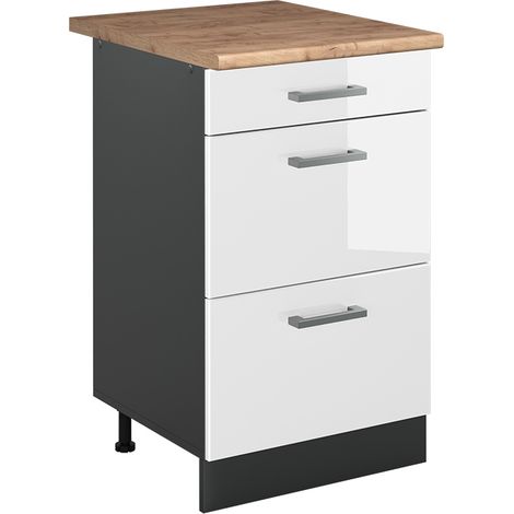 Küchenunterschrank R-Line, Weiß Hochglanz/Anthrazit, 50 cm Arbeitsplatte Goldkraft Eiche, Vicco (1/5)