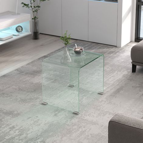Table basse de salon en verre trempé moderne avec design monobloc, 50x40x45 cm, transparente (1/5)
