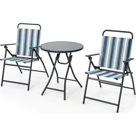 Tavolino e 2 sedie da esterno pieghevoli, Set mobili da giardino 3 pezzi con telaio robusto in metallo (1/4)