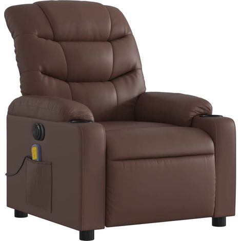 Poltrona relax TV elettrica reclinabile funzione massaggio 6 punti massaggio in PVC marrone DEC027202