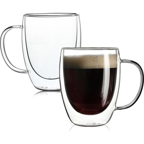 Lot de 2 tasses à expresso en verre à double paroi isolante, 160 ml (5,4 oz) (1/5)