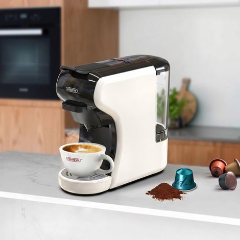 Machine à café universelle HiBREW 19 bars, compatible capsules Nespresso/K-Cup/DG, café moulu, ESE, infusion programmable chaude/froide, design compact