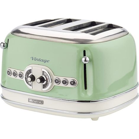 Ariete 0156/04 Retro Style 4 Slice Toaster with 2 Slice Control, 6 Browning Levels and Removable Crumb Tray, Vintage Design, Green (1/3)
