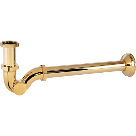 SIFÓN CURVO ARTICULADO CON REGISTRO PARA LAVABO  ORO 24K