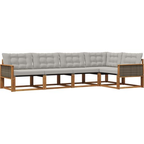 Conjunto de sofás de exterior 5 uds. Natural y Gris Claro vidaXL (1/5)