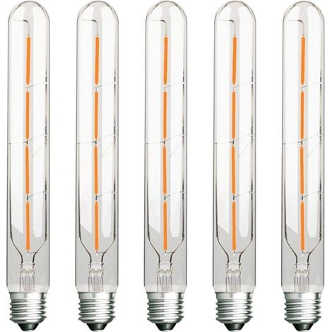 Lot de 5 Ampoules Long Tube, Filament LED Edison, 4W, Équivalent Incandescence 40W, Culot E27, Blanc Chaud 2700K, 400LM, Verre Transparent, 360 Angle d'éclairage, AC 220-240V (1/4)
