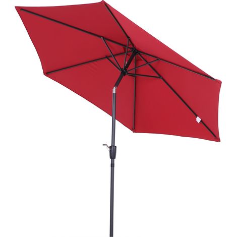 Outsunny – Parasol droit inclinable 2,6m – Mât en aluminium démontable – Tissu polyester imperméabilisé 180g/m² – Rouge vineux