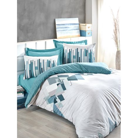 Parure de lit - 1 housse de couette 220 x 240 cm + 2 taies d'oreiller 60 x 60 cm - 100 % coton renforcé - Vert