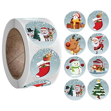 CSPARKV 1 Rolle mit 500 Weihnachtsaufklebern, neues Rollenpaket, Weihnachtsaufkleber, Weihnachtsgeschenk, Dekoration, Geschenk, Aufkleber mit Weihnachtsmanndruck, Weihnachtsaufkleber