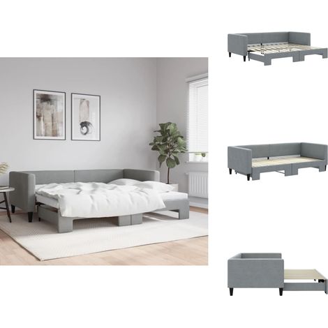 Lit de jour avec gigogne sans matelas gris clair 90x200 cm - Canapé Convertible - Lit Deux Places - Lit D'appoint - Literie - Meubles De Salon (1/5)