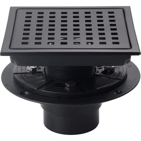 royaluxe -Siphon de sol de douche carré de 6 pouces (environ 15,2 cm) avec bride, grille à motif amovible, acier inoxydable SUS 304 de qualité alimentaire, filigrane et certification CUPC, noir mat (1/5)