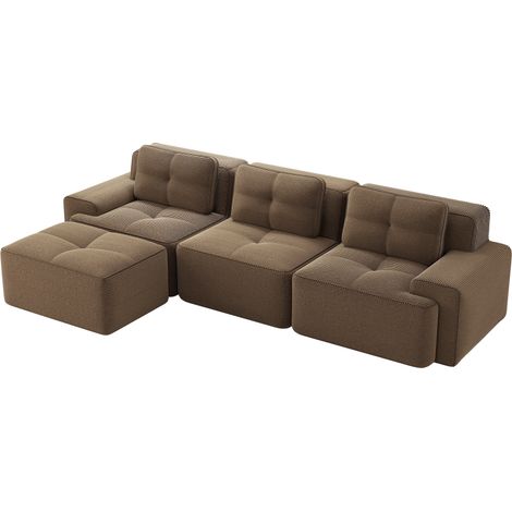 Cloud Modulsofa Boneless L-förmiges Sofa, Modulares Sofa mit Ottoman, Modulares Cloud-Sofa, 3-Sitzer Corduroy-Cloud-Sofa für Wohnzimmer, Montagefreies Sofa, braun (1/5)