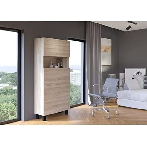 Bb-Loisir – Bureau convertible en armoire 175x80x32cm – Espace de travail dépliable – 4 étagères – Chêne sonoma clair (1/5)