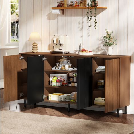 MEUBLIV Aparador de almacenaje 160 cm blanco y efecto madera – 4 cajones, 4 puertas (1/5)