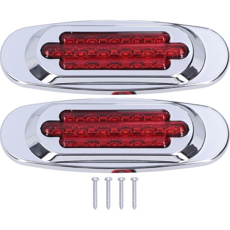 Feux latéraux 16 LEDs avec garniture chromée, feux de position extérieurs pour voiture, camion ou pickup, 12V/24V, verre rouge (1/5)