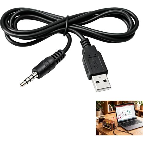 Câble Audio USB vers Jack 3,5 mm, Câble Auxiliaire USB, Adaptateur Audio Sans Bruit, Câble AUX Mâle vers Jack 3,5 mm Mâle PVC, Plug and Play pour PC Ordinateur Portable Casque Haut (1M) (1/5)