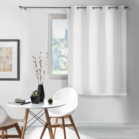 Rideau à œillets occultant 135 x 180 cm CHINÉA Blanc – Chambray uni effet chiné – Petite hauteur