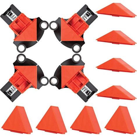 Lot de 4 Pinces d'Angle pour Travail du Bois - 4 Pinces à Angle Droit à Régler à 60, 90 et 120 Degrés - Kit de Serrage d'Angle pour le Perçage, et la Fabrication d'Armoires et de Cadres (1/5)