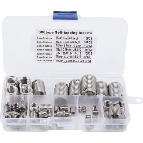 Lot 58 inserts filetés autotaraudeurs – acier inoxydable – réparation filetage – renfort (1/5)