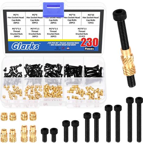230 noir m2 vis hexagonale intérieure et m2 fileté laiton moleté écrou insert fileté écrou pré - enterré combo Kit (1/5)