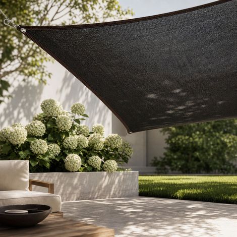 Filet d'ombrage 50% HDPE 5x5m avec œillets alu pour pergola, terrasse et serre (1/5)