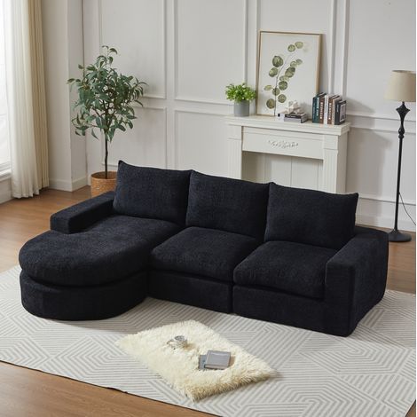 Sofá modular 4 plazas, con chaise longue reversible, en chenilla, negro (1/5)