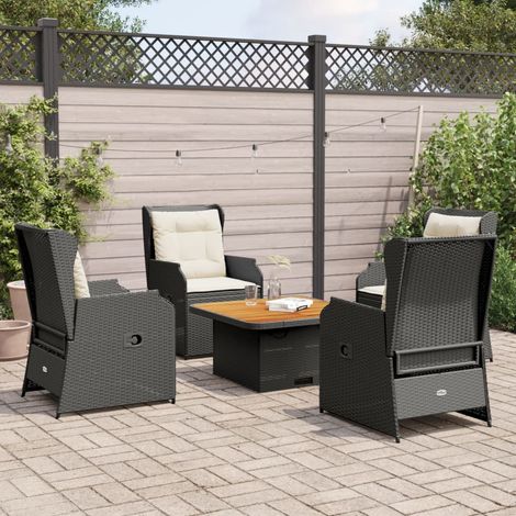 Salon de jardin 5 pièces avec 4 fauteuils inclinables en résine tressée noir et coussins, 56.8kg - PANGIVO (1/5)