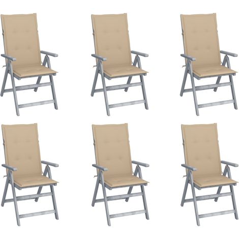 Lot de 6 Chaises de jardin inclinables - Chaises d'extérieur pour terrasse/jardin avec coussins Bois d'acacia BV654427 - BonneVie (1/5)