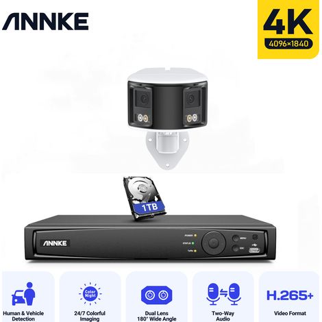ANNKE 8MP Kit de cámara de seguridad lente dual panorámica 180° audio bidireccional, sistema de vigilancia de seguridad,1TB HDD (1/5)
