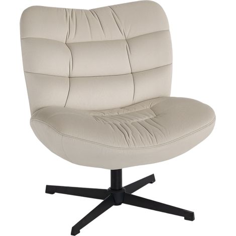 Drehsessel ohne Armlehnen aus cremefarbenem Chenille, breite Sitzfläche und Rückenlehne, Maße 70x80x82cm, für ein komfortables Wohnzimmer.