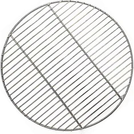 Runder Edelstahlgrill für Barbecue, Camping und Grillen mit Drahtgitter, 43 cm Durchmesser, robuste Schweißkonstruktion.
