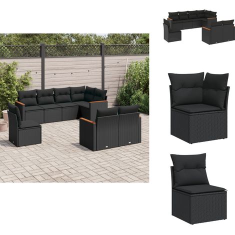 Salon de jardin 8 pcs avec coussins noir résine tressée - Ensemble Salon De Jardin - Mobilier De Jardin - Salon Extérieur - Résine Tressée - Fauteuil De Jardin (1/5)