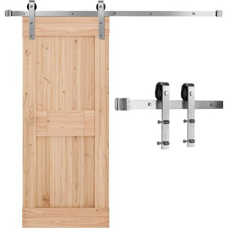 Kit Quincaillerie pour Porte Grange Coulissante Simple, 150 cm, Rail Durable et Rouleau J, Finition Nickel Brossé, 150 kg, pour Portes 762 mm Largeur 34,92-44,45 mm Épaisseur, Porte Non Incluse (1/5)